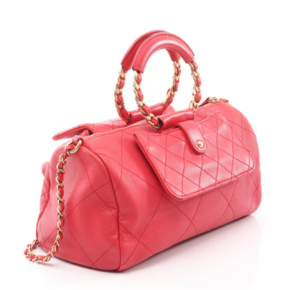 マトラッセ チェーンショルダーバッグ キャビアスキン ラムスキン レッド ゴールド金具 2WAY シャネル バッグ CHANEL