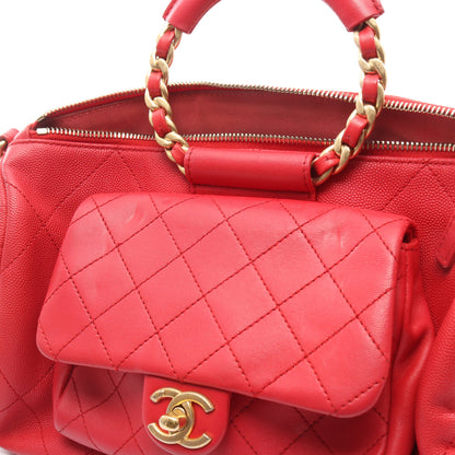 マトラッセ チェーンショルダーバッグ キャビアスキン ラムスキン レッド ゴールド金具 2WAY シャネル バッグ CHANEL