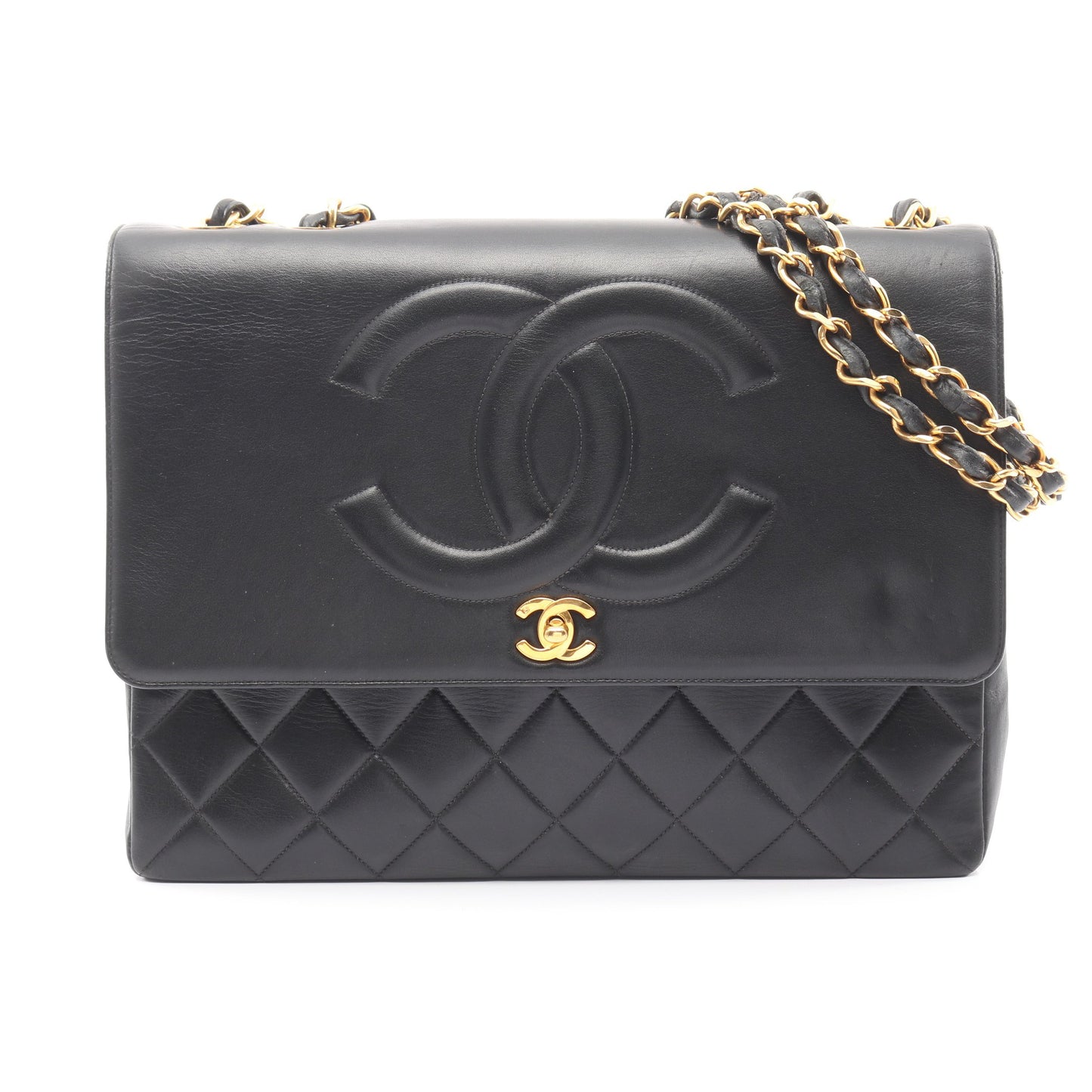 マトラッセ デカココマーク Wチェーンショルダーバッグ ラムスキン ブラック ゴールド金具 シャネル バッグ CHANEL