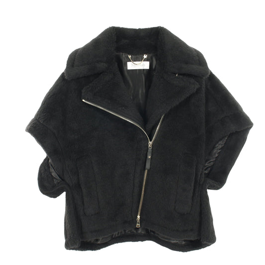 テディベア ケープ ポンチョ アルパカ ウール シルク ブラック マックスマーラ