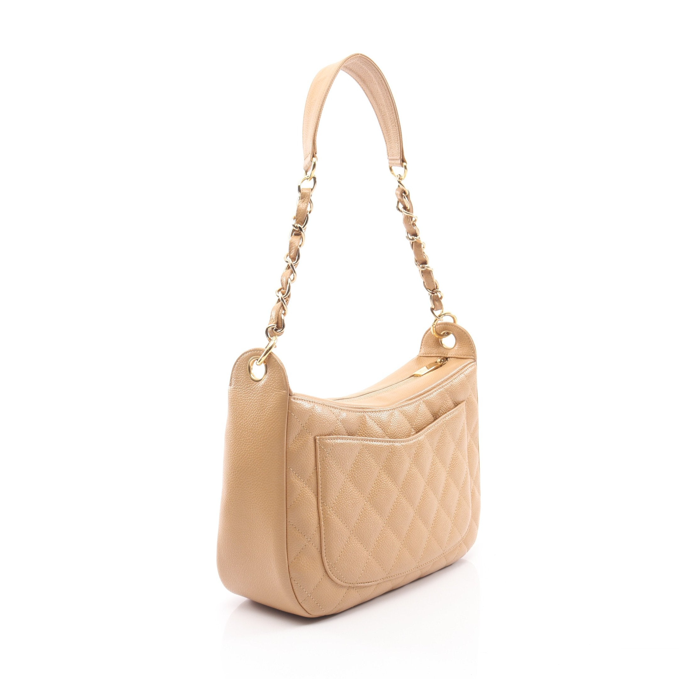 ココマーク チェーンショルダーバッグ キャビアスキン ベージュ