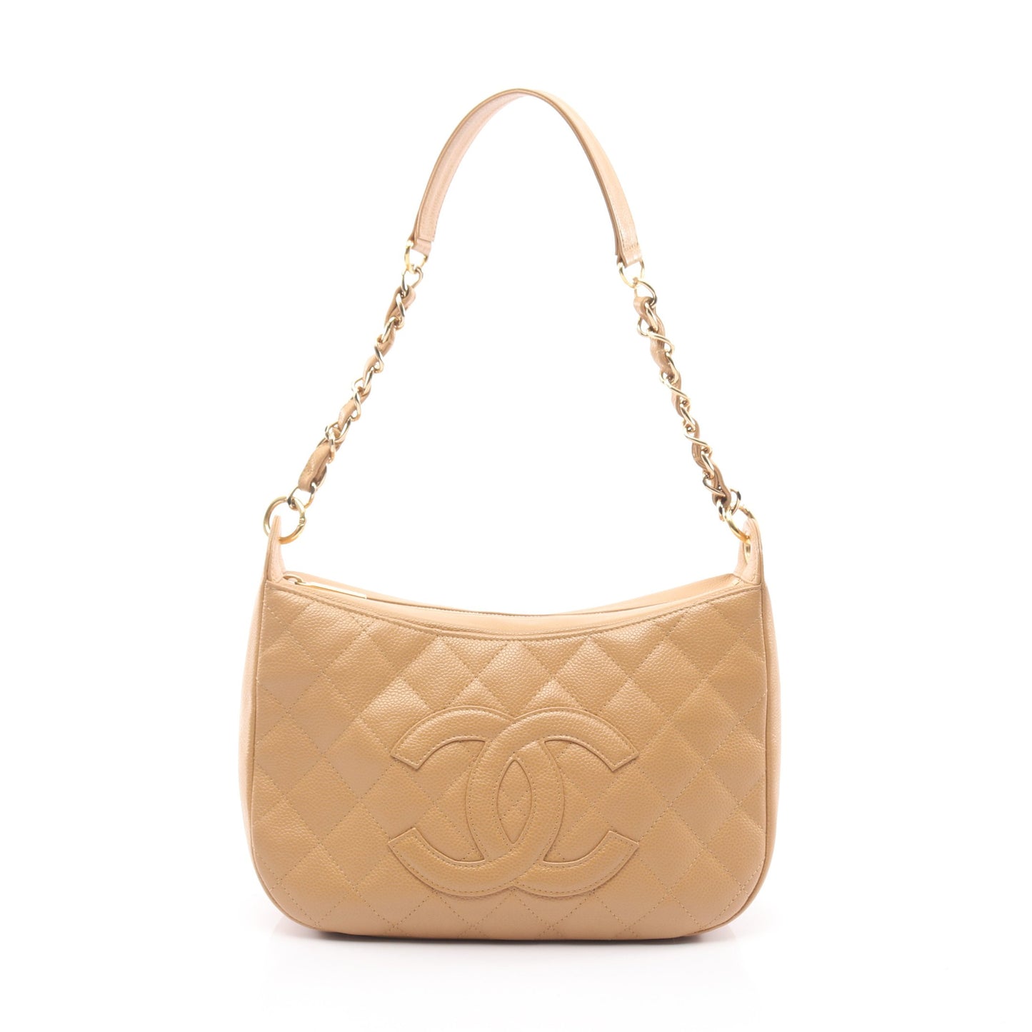 ココマーク チェーンショルダーバッグ キャビアスキン ベージュ ゴールド金具 シャネル バッグ CHANEL