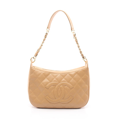 ココマーク チェーンショルダーバッグ キャビアスキン ベージュ ゴールド金具 シャネル バッグ CHANEL