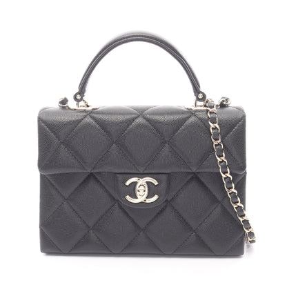 マトラッセ トップハンドル チェーンショルダーバッグ キャビアスキン ブラック ゴールド金具 シャネル バッグ CHANEL