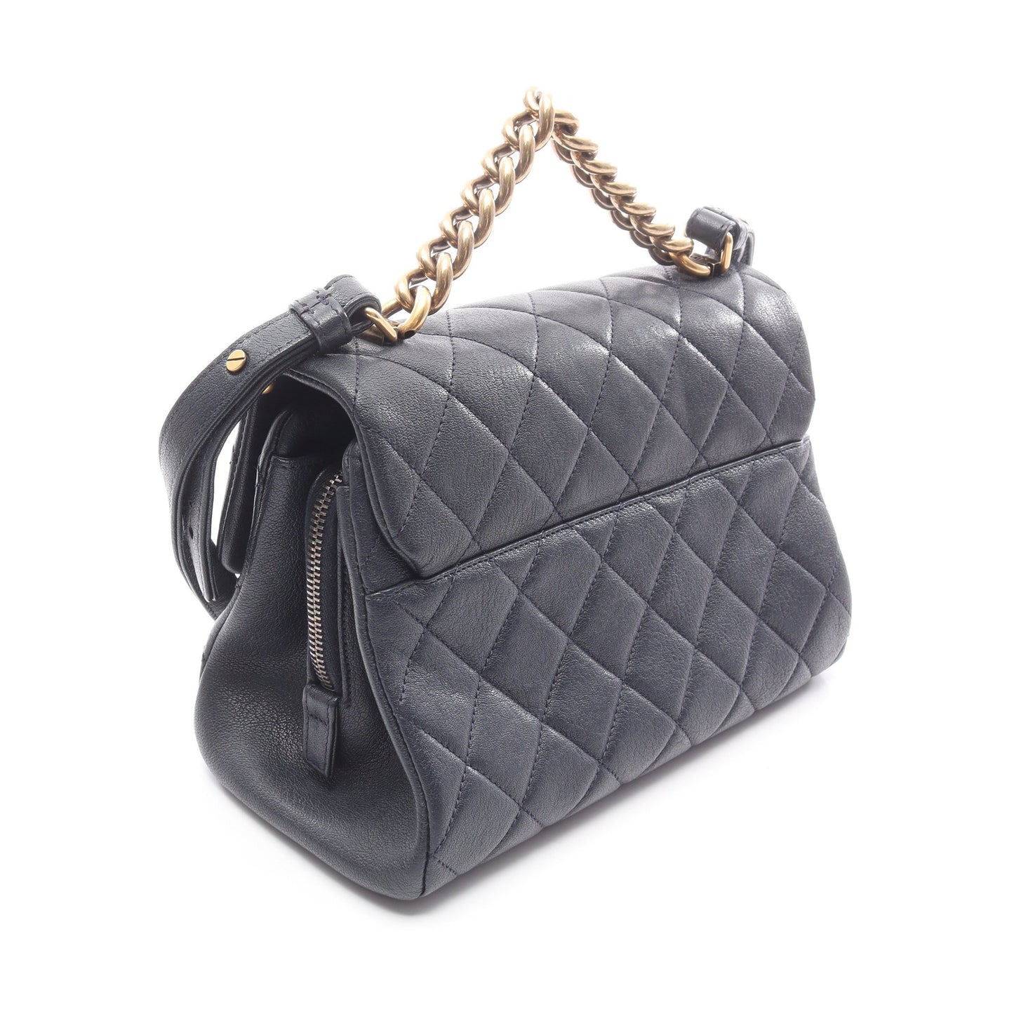マトラッセ チェーンハンドバッグ レザー ネイビー ゴールド金具 シャネル バッグ CHANEL