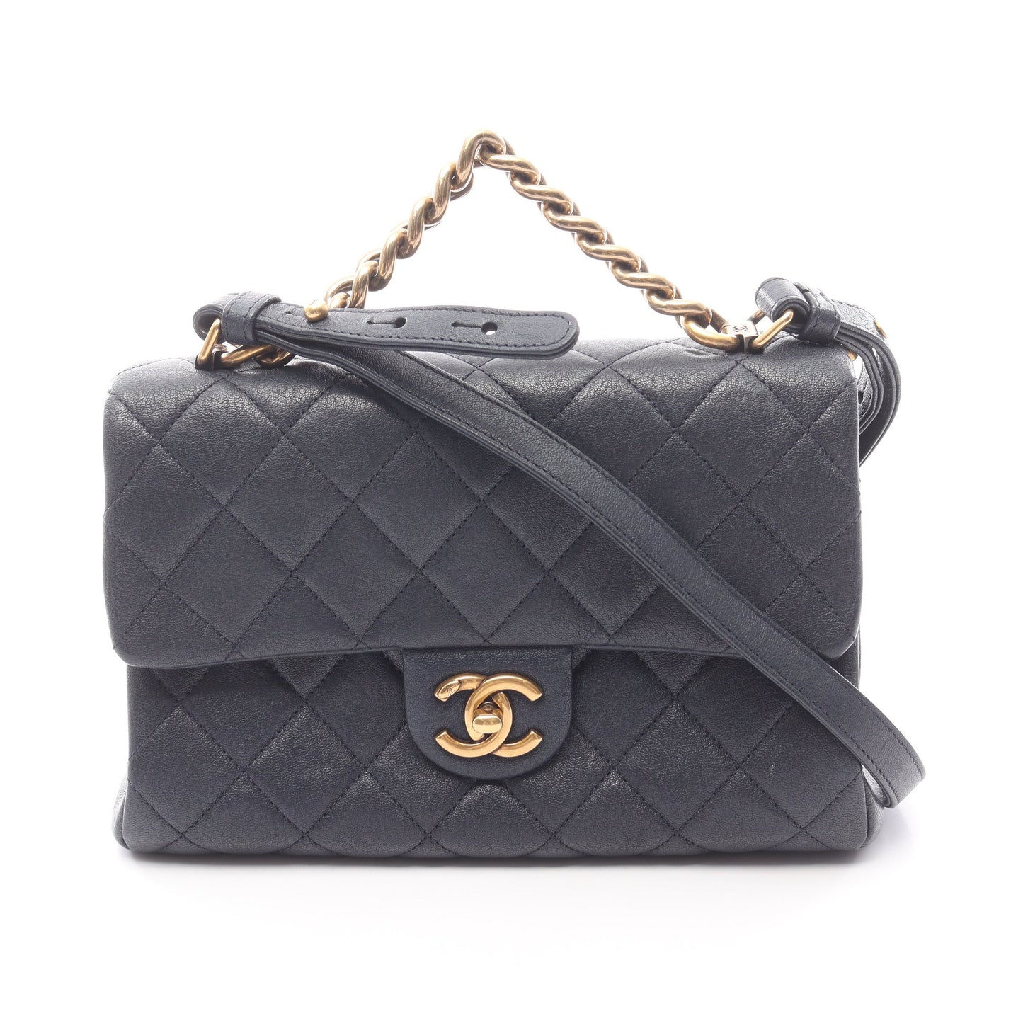 マトラッセ チェーンハンドバッグ レザー ネイビー ゴールド金具 シャネル バッグ CHANEL