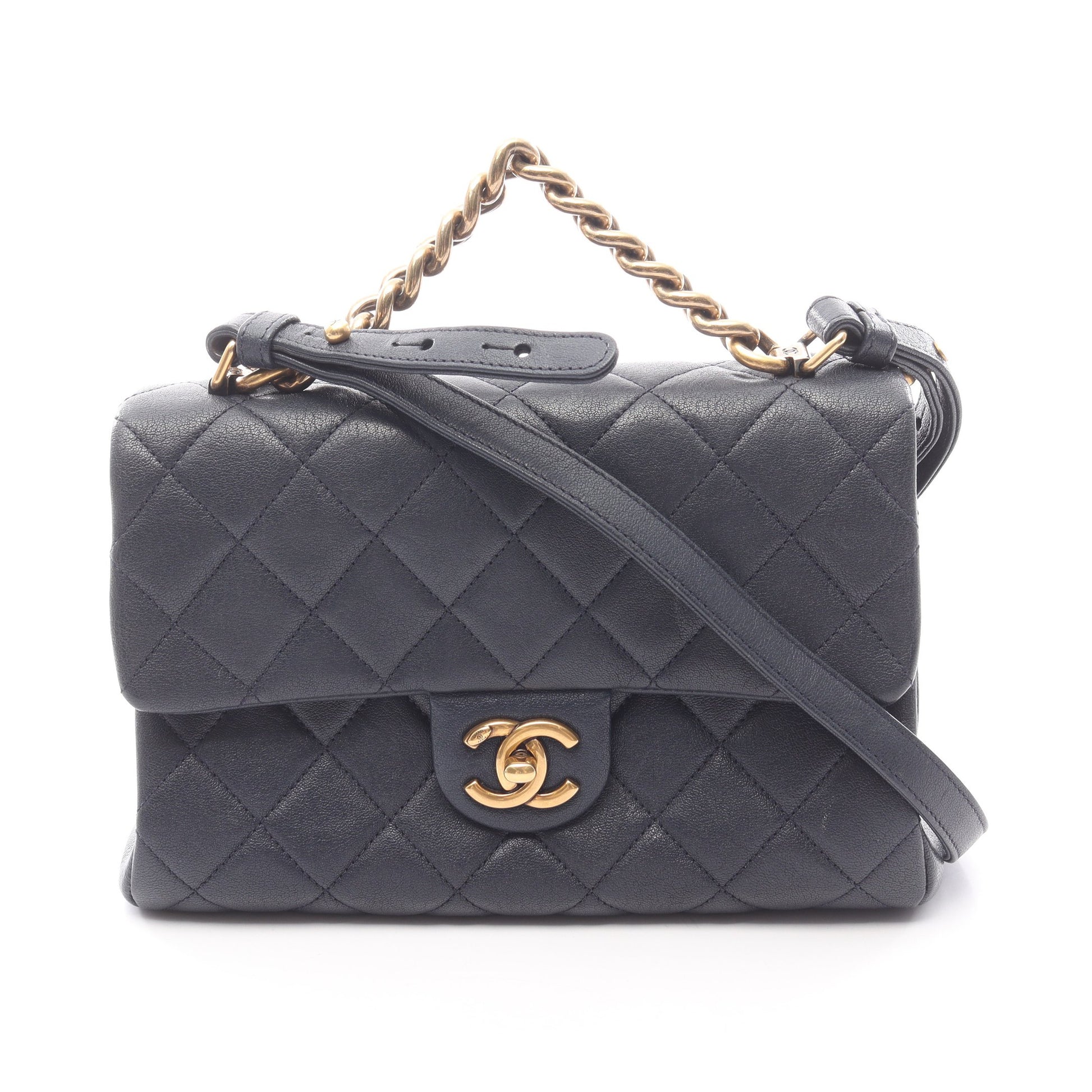 マトラッセ チェーンハンドバッグ レザー ネイビー ゴールド金具 シャネル バッグ CHANEL
