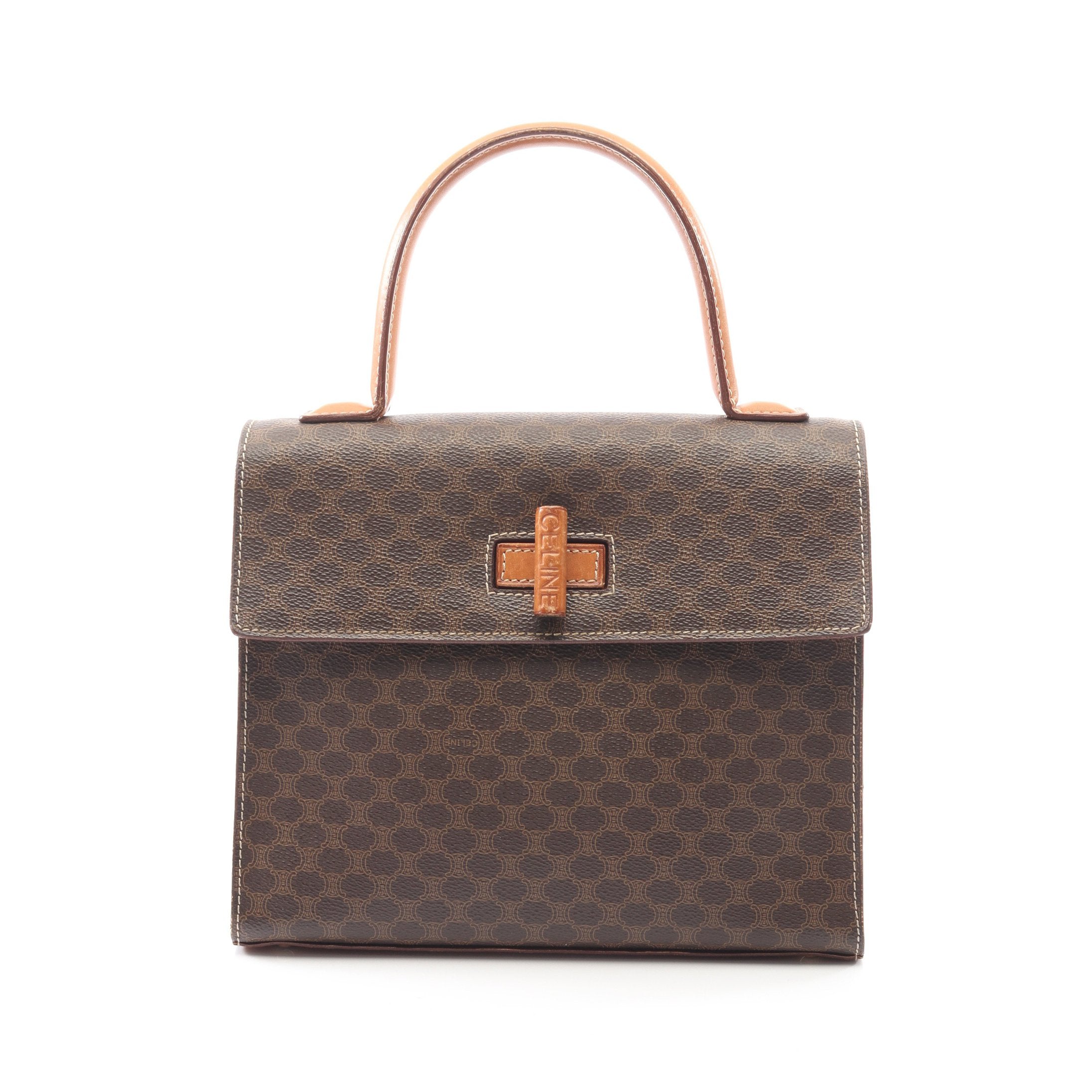 マカダム ハンドバッグ PVC レザー ダークブラウン ライトブラウン