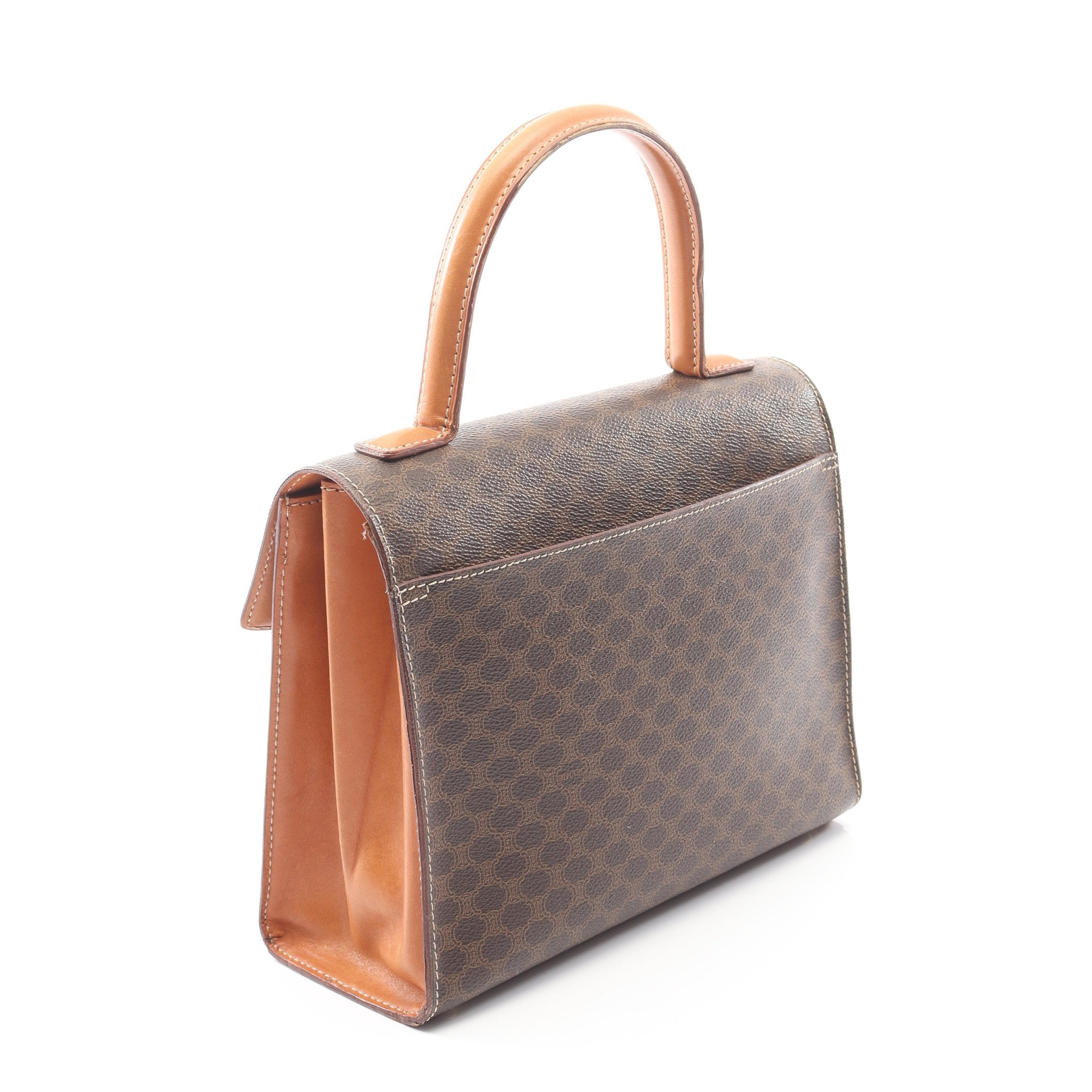 マカダム ハンドバッグ PVC レザー ダークブラウン ライトブラウン