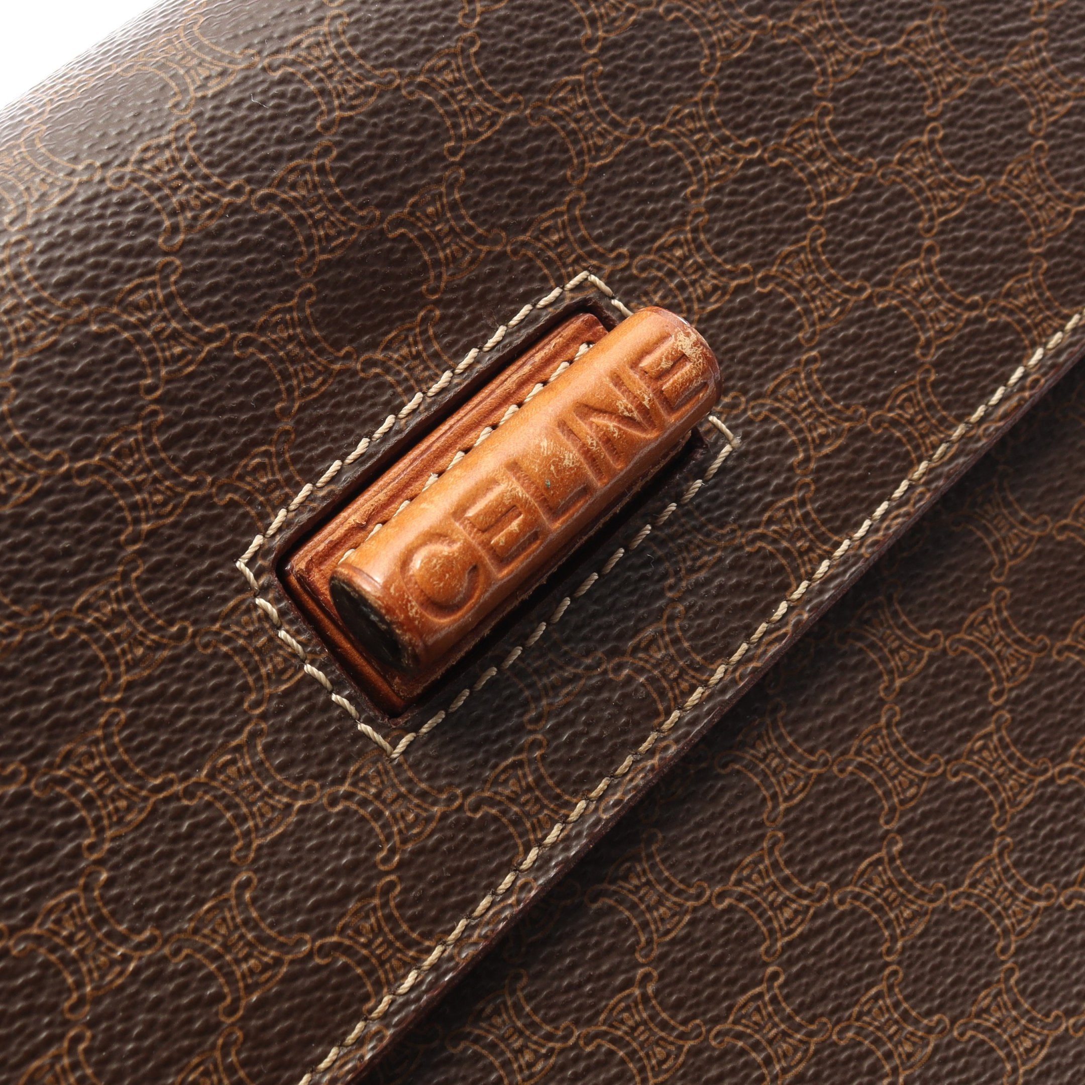 マカダム ハンドバッグ PVC レザー ダークブラウン ライトブラウン