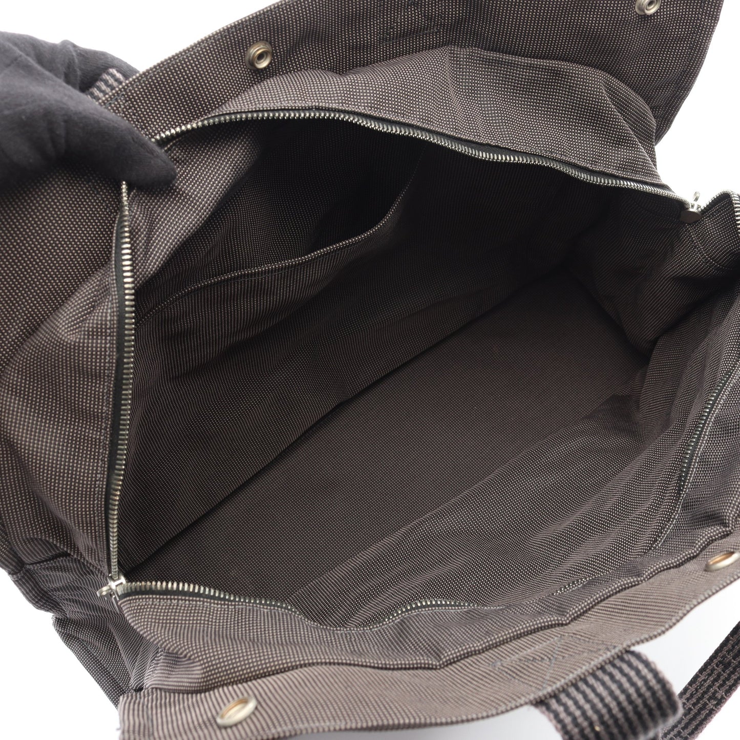 エールラインGM ハンドバッグ トートバッグ ナイロンキャンバス ダークグレー シルバー金具 エルメス バッグ HERMES