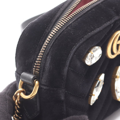GGマーモント キルティング ミニバッグ チェーンショルダーバッグ ベロア レザー ブラック ビジュー グッチ バッグ GUCCI