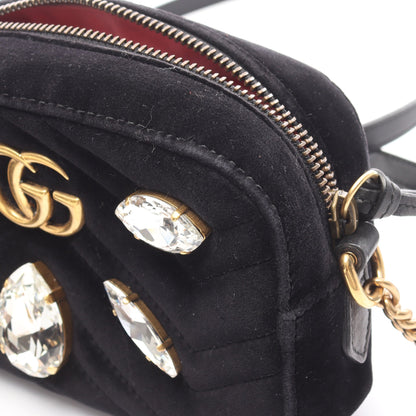 GGマーモント キルティング ミニバッグ チェーンショルダーバッグ ベロア レザー ブラック ビジュー グッチ バッグ GUCCI