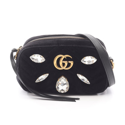 GGマーモント キルティング ミニバッグ チェーンショルダーバッグ ベロア レザー ブラック ビジュー グッチ バッグ GUCCI