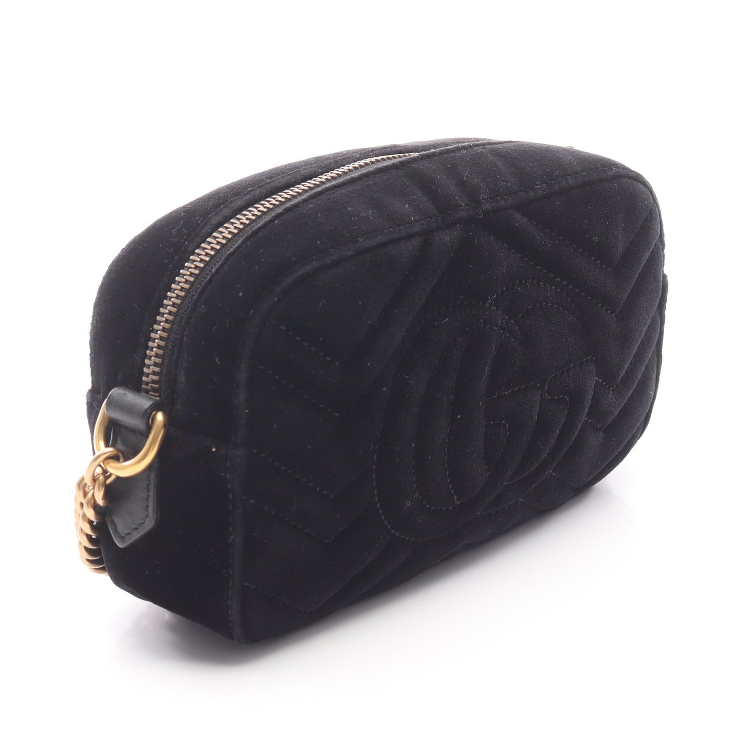 GGマーモント キルティング ミニバッグ チェーンショルダーバッグ ベロア レザー ブラック ビジュー グッチ バッグ GUCCI