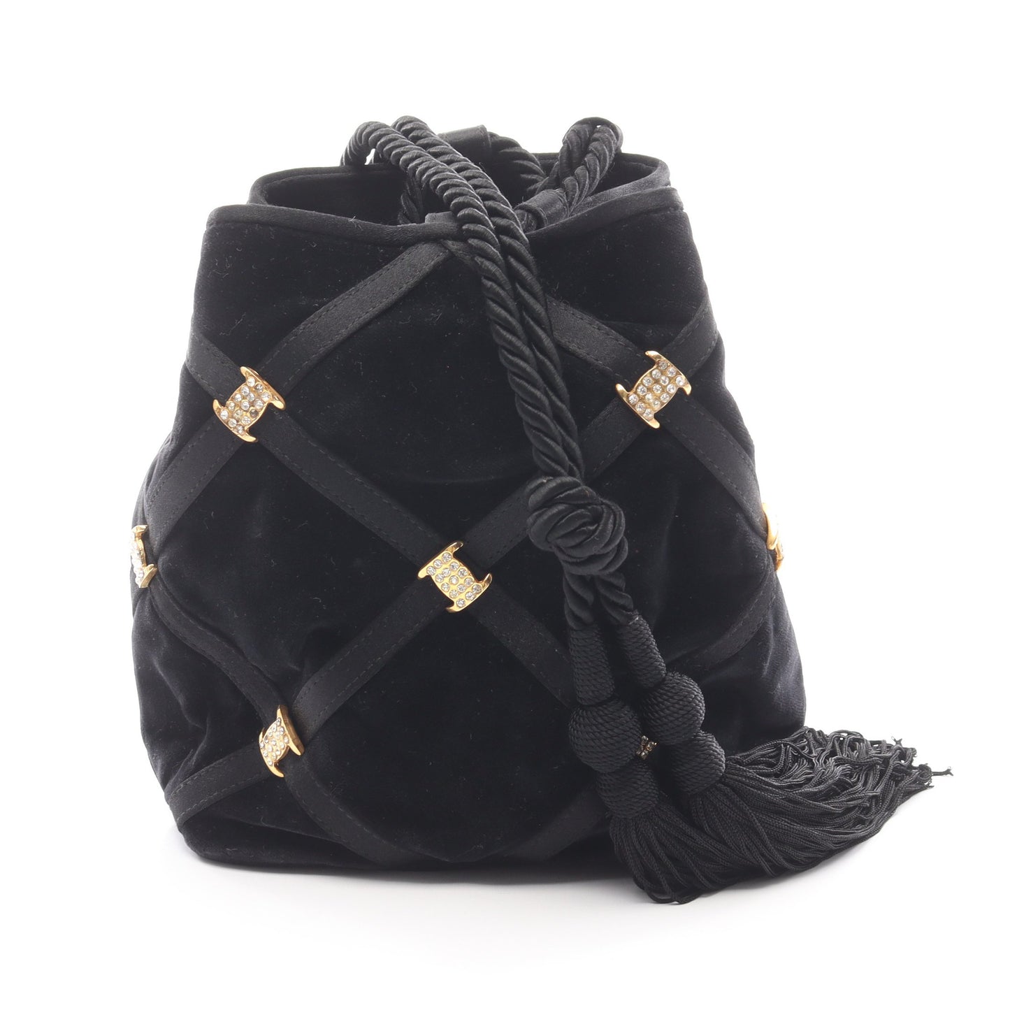 ヴァラ ショルダーバッグ ベロア ブラック 巾着 タッセル サルヴァトーレフェラガモ バッグ Salvatore Ferragamo