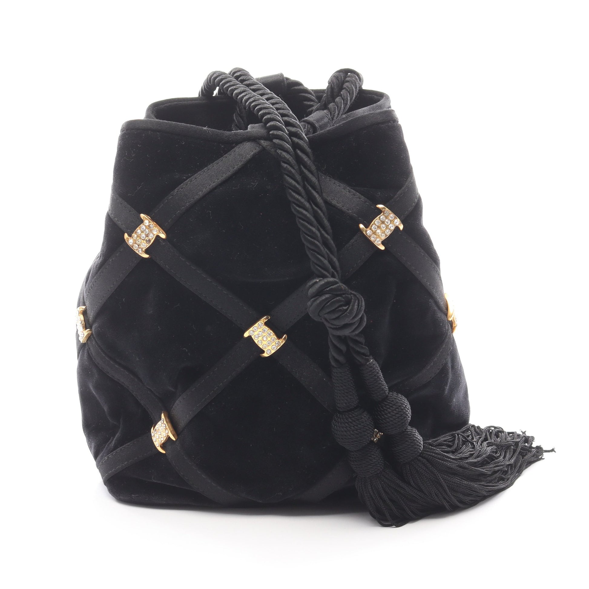 ヴァラ ショルダーバッグ ベロア ブラック 巾着 タッセル サルヴァトーレフェラガモ バッグ Salvatore Ferragamo