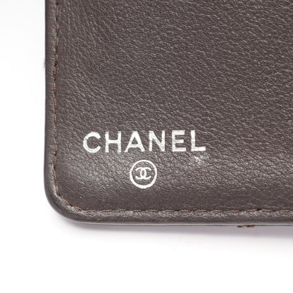 シェブロン Vステッチ 二つ折り長財布 レザー ダークブラウン シルバー金具 シャネル 財布・小物 CHANEL