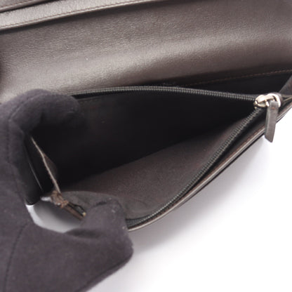 シェブロン Vステッチ 二つ折り長財布 レザー ダークブラウン シルバー金具 シャネル 財布・小物 CHANEL
