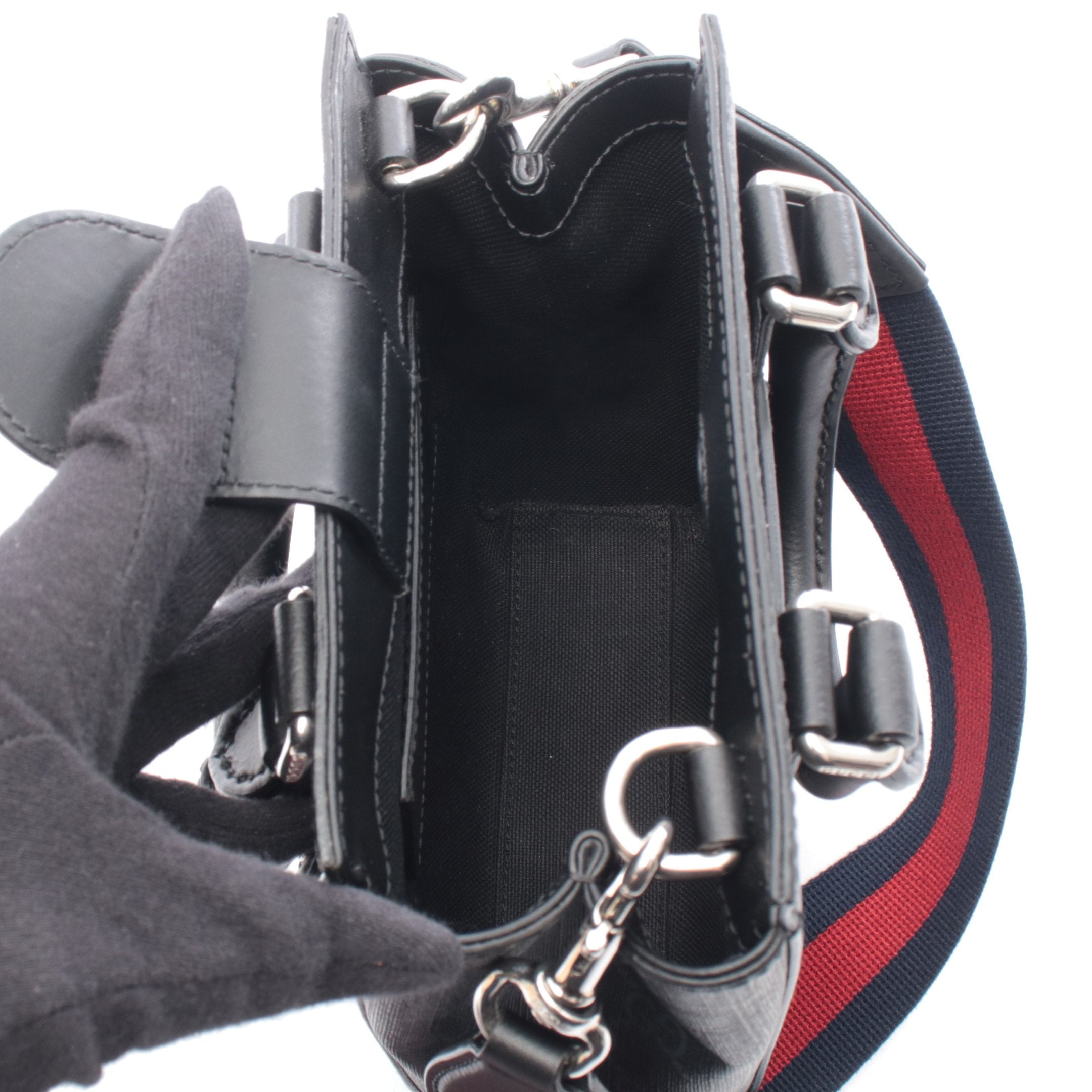GUCCI グッチ GGスプリーム ショルダーバッグ ウェブライン グレー ネイビー PVC レザー ヴィンテージ z3 GGスプリーム ウェブライン ハンドバッグ トートバッグ PVC レザー