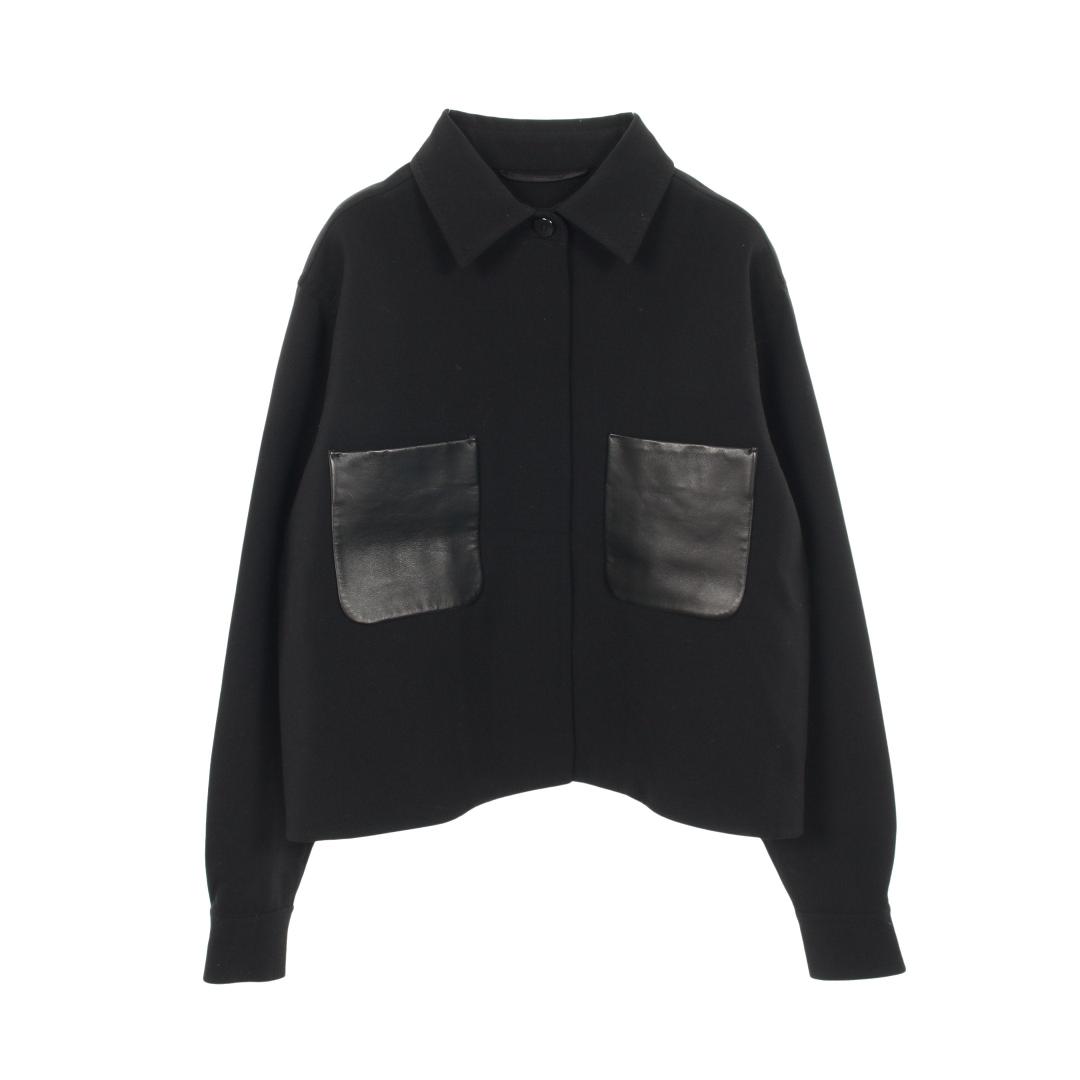 CUCITO A MANO LADINO ジャケット ウール ブラック レザーポケット