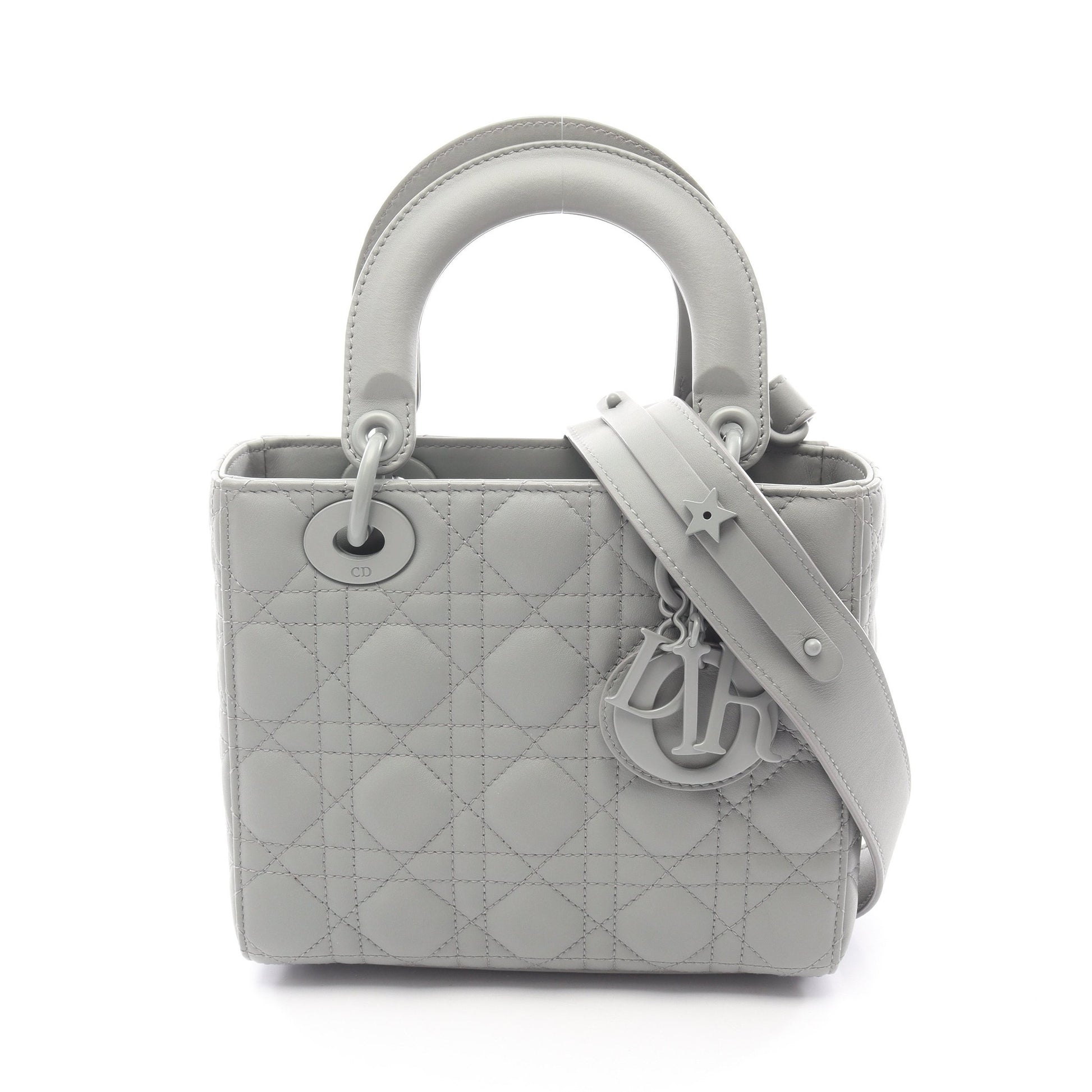 レディディオール スモール カナージュ ハンドバッグ レザー グレー 2WAY クリスチャンディオール バッグ Christian Dior
