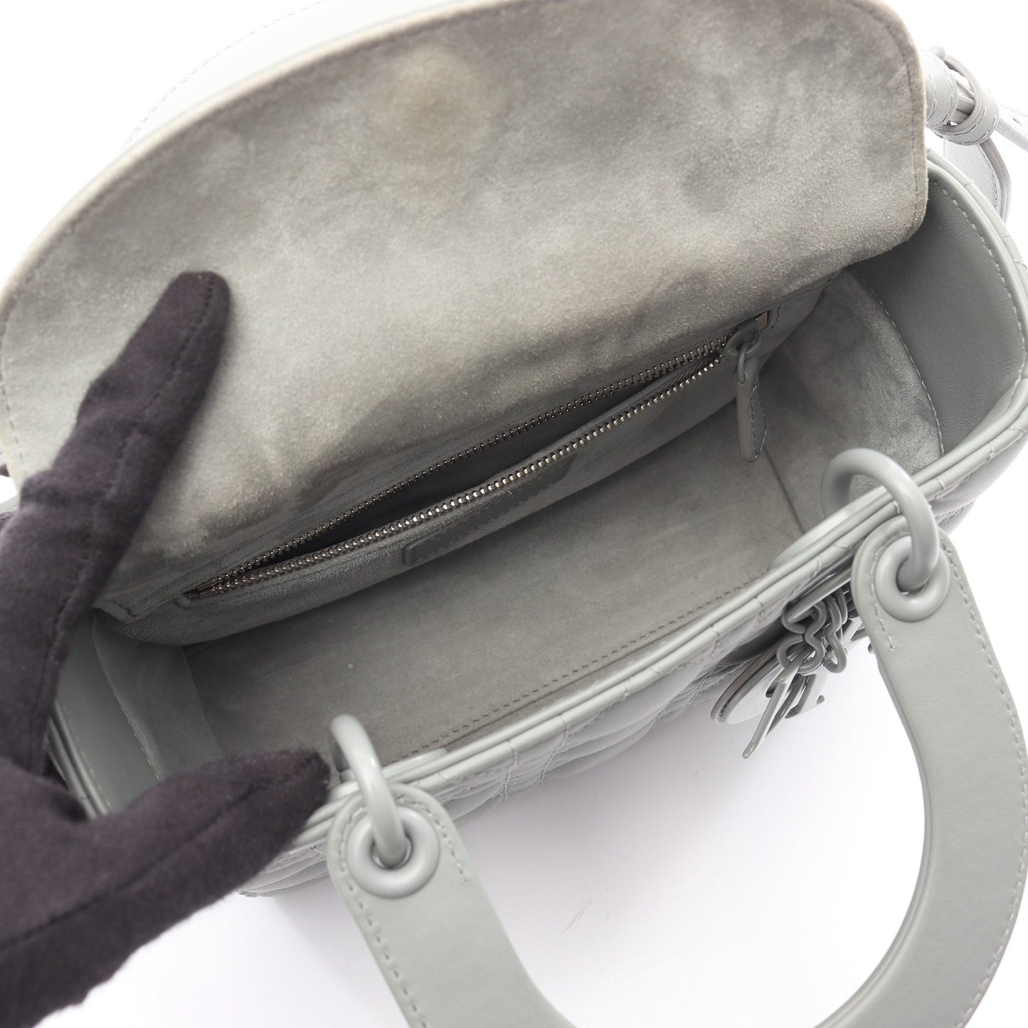 レディディオール スモール カナージュ ハンドバッグ レザー グレー 2WAY クリスチャンディオール バッグ Christian Dior
