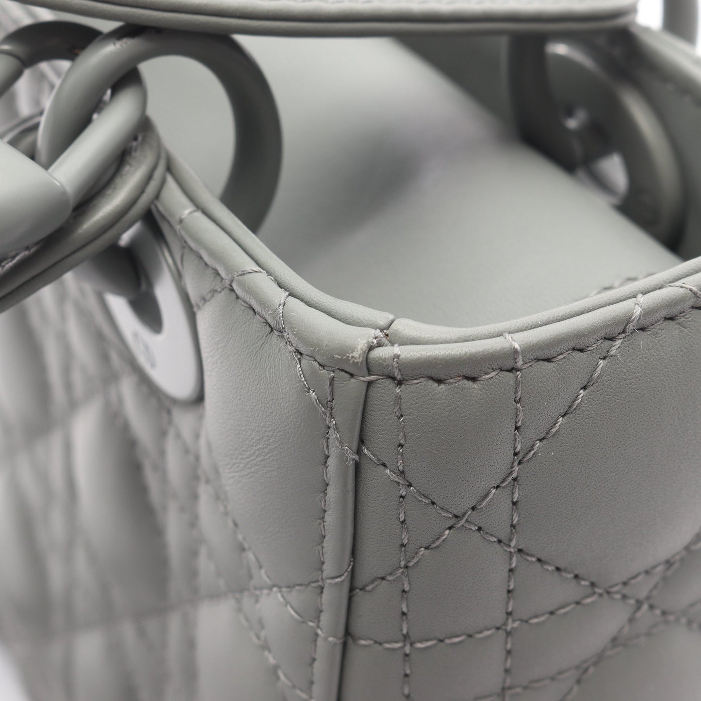 レディディオール スモール カナージュ ハンドバッグ レザー グレー 2WAY クリスチャンディオール バッグ Christian Dior