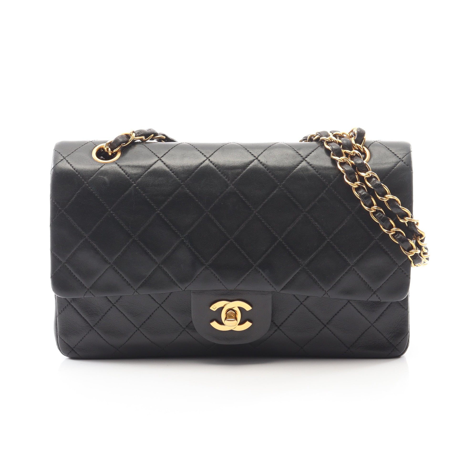 マトラッセ Wフラップ Wチェーンショルダーバッグ ラムスキン ブラック ゴールド金具 シャネル バッグ CHANEL
