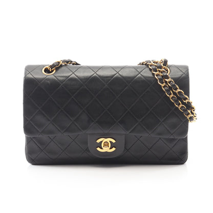 マトラッセ Wフラップ Wチェーンショルダーバッグ ラムスキン ブラック ゴールド金具 シャネル バッグ CHANEL