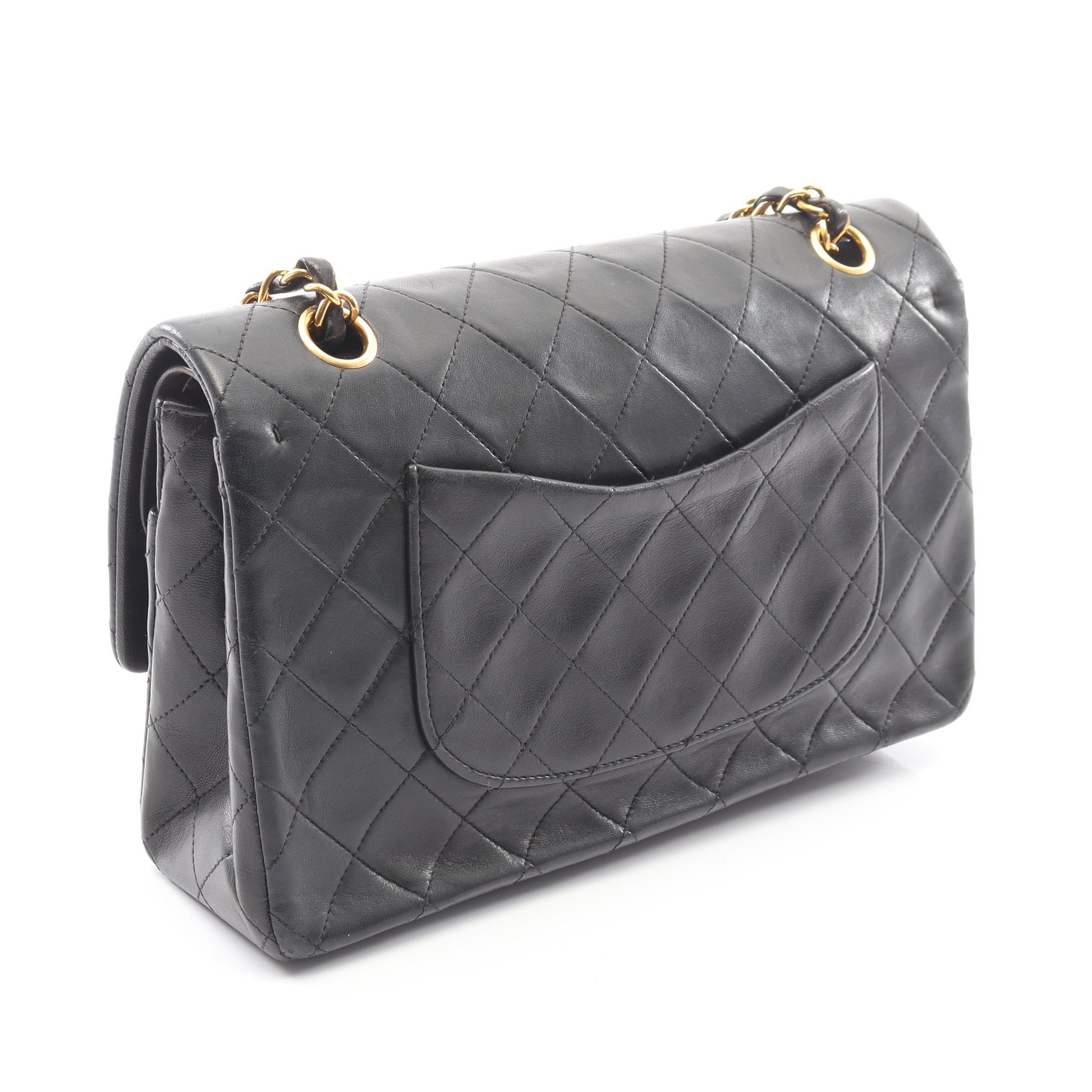 マトラッセ Wフラップ Wチェーンショルダーバッグ ラムスキン ブラック ゴールド金具 シャネル バッグ CHANEL