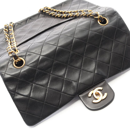 マトラッセ Wフラップ Wチェーンショルダーバッグ ラムスキン ブラック ゴールド金具 シャネル バッグ CHANEL