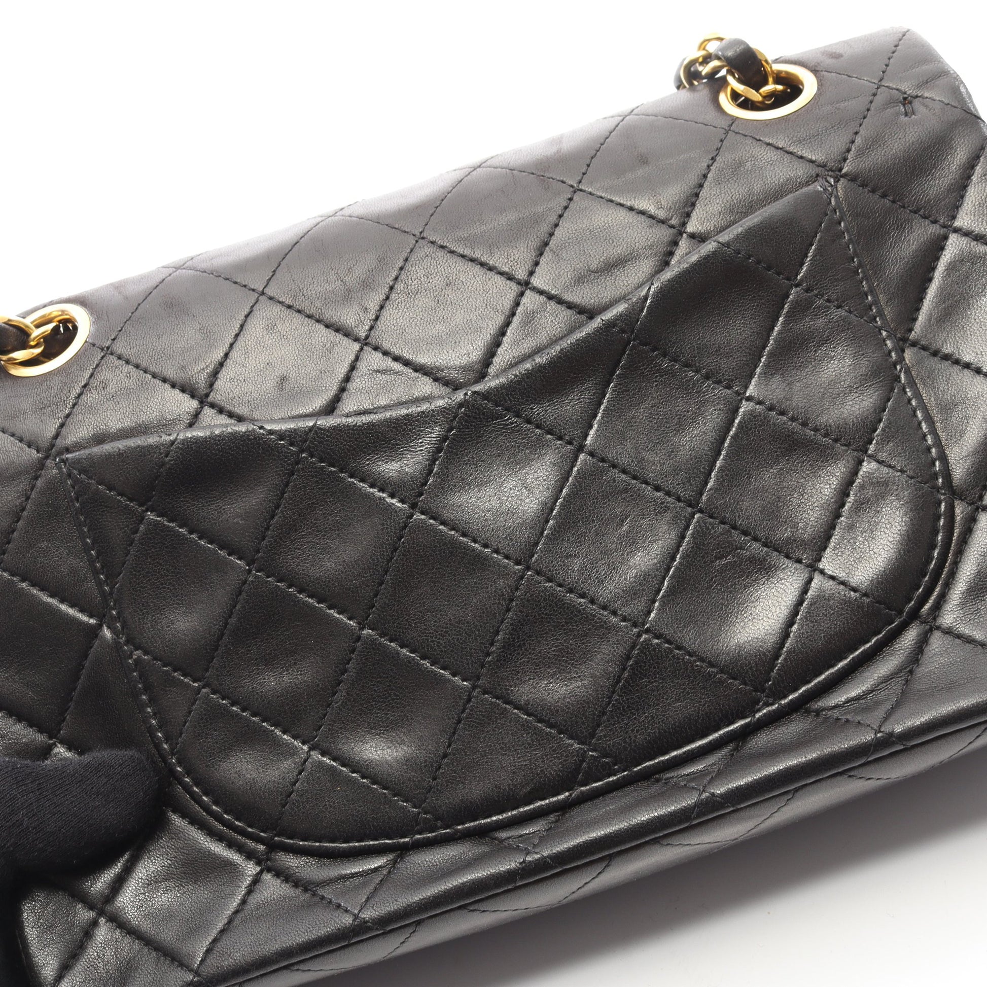 マトラッセ Wフラップ Wチェーンショルダーバッグ ラムスキン ブラック ゴールド金具 シャネル バッグ CHANEL