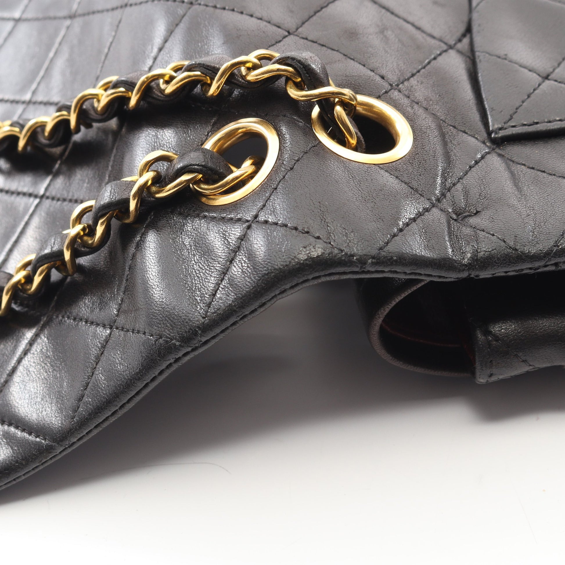 マトラッセ Wフラップ Wチェーンショルダーバッグ ラムスキン ブラック ゴールド金具 シャネル バッグ CHANEL