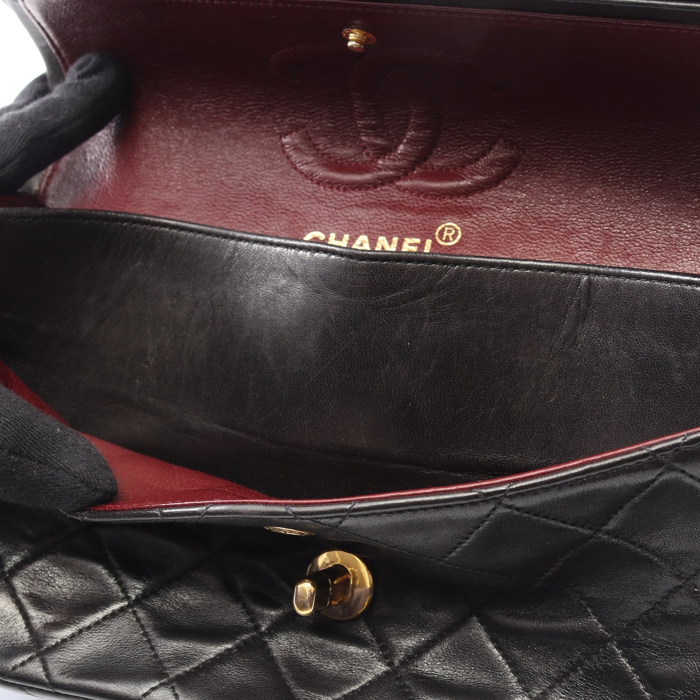 マトラッセ Wフラップ Wチェーンショルダーバッグ ラムスキン ブラック ゴールド金具 シャネル バッグ CHANEL