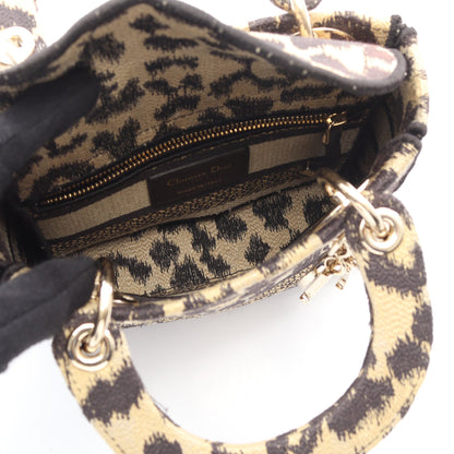 LADY D-LITE ミニ ハンドバッグ レオパード キャンバス ベージュ ブラック 2WAY クリスチャンディオール バッグ Christian Dior
