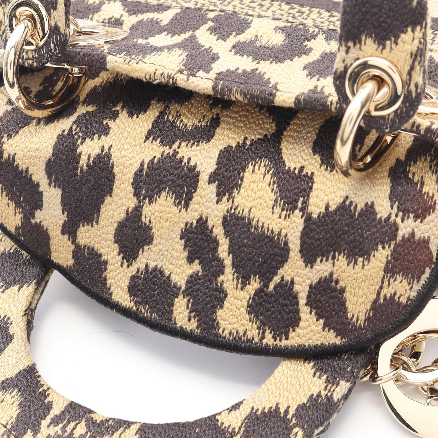 LADY D-LITE ミニ ハンドバッグ レオパード キャンバス ベージュ ブラック 2WAY クリスチャンディオール バッグ Christian Dior