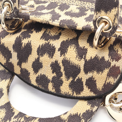LADY D-LITE ミニ ハンドバッグ レオパード キャンバス ベージュ ブラック 2WAY クリスチャンディオール バッグ Christian Dior