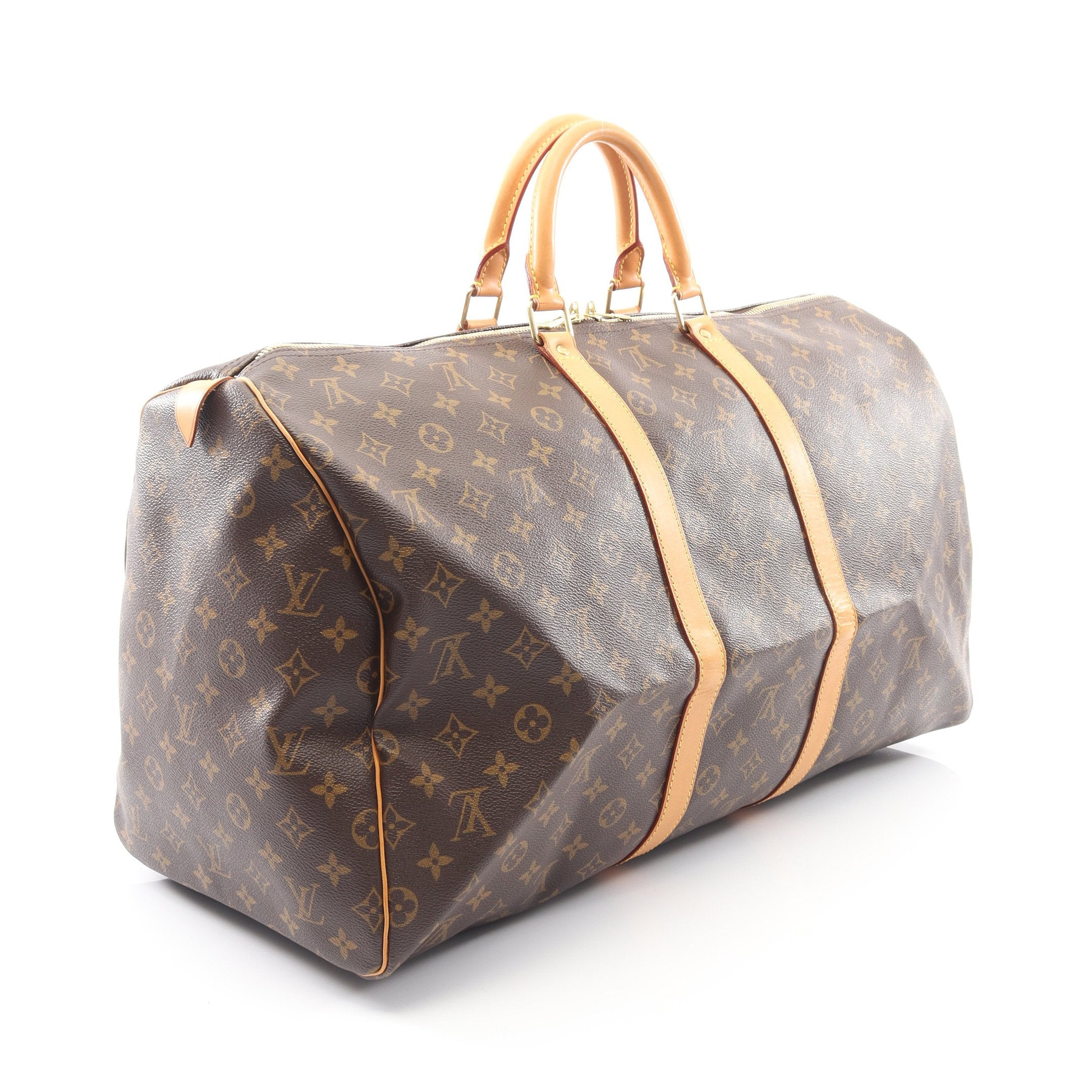 キーポル55 モノグラム ボストンバッグ PVC レザー ブラウン ルイ