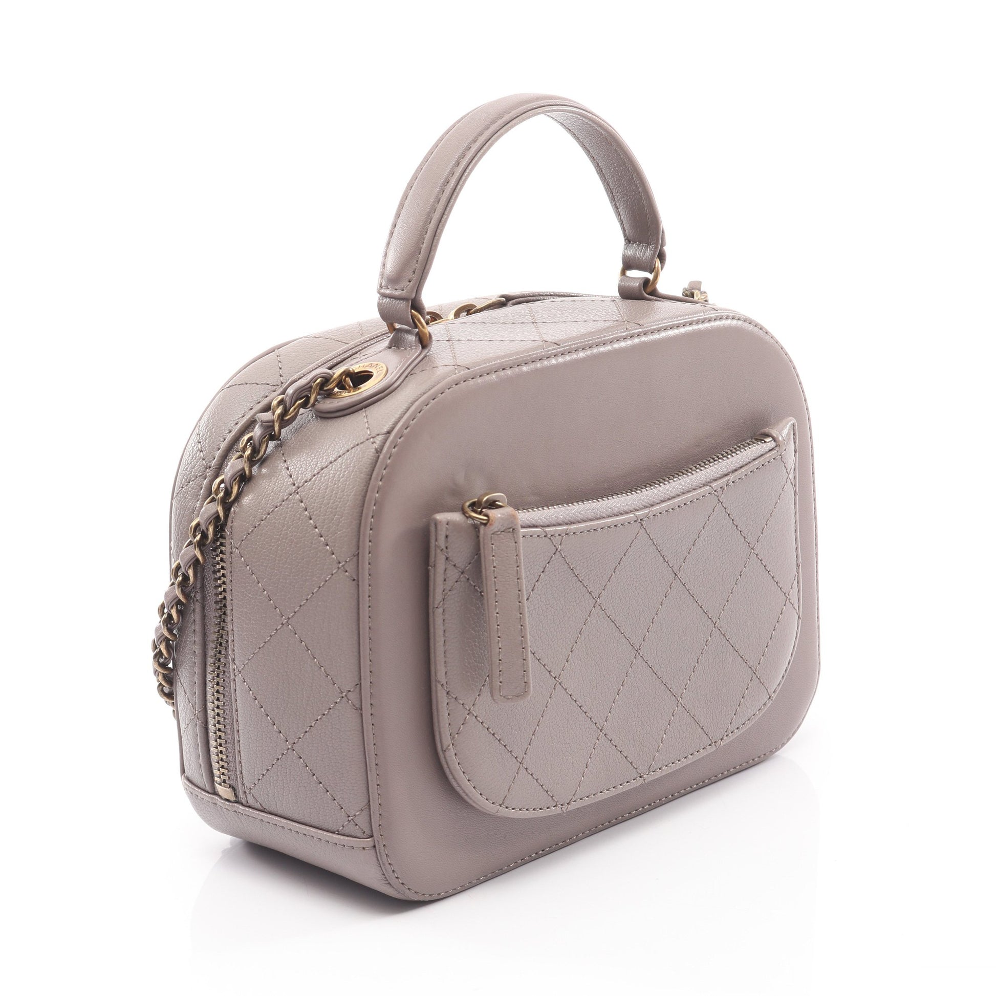 マトラッセ チェーンショルダーバッグ レザー グレーブラウン アンティークゴールド金具 2WAY シャネル バッグ CHANEL