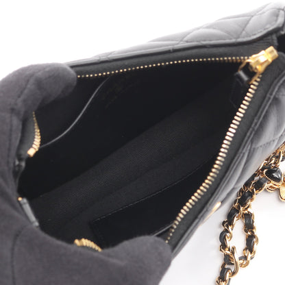 マトラッセ チェーンショルダーバッグ ハートチェーン レザー ブラック ゴールド金具 シャネル バッグ CHANEL