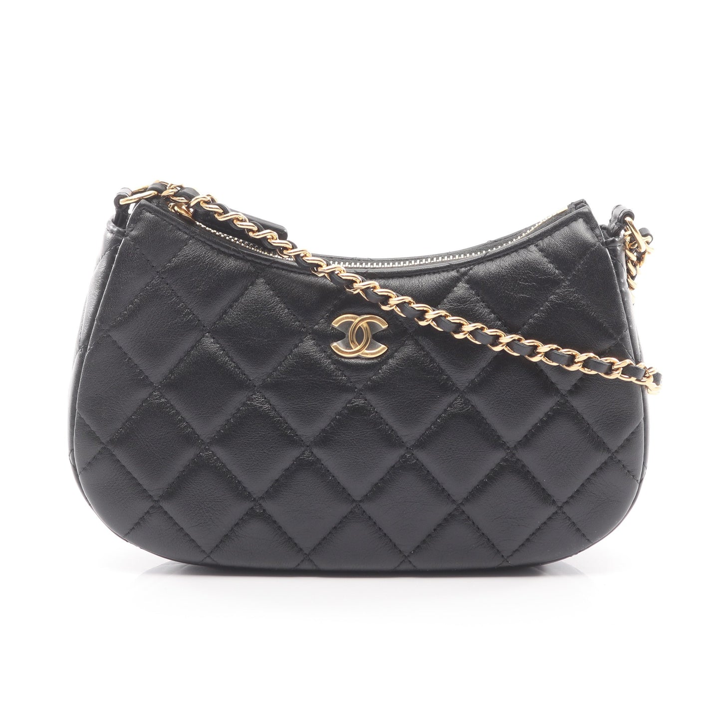 マトラッセ チェーンショルダーバッグ ハートチェーン レザー ブラック ゴールド金具 シャネル バッグ CHANEL