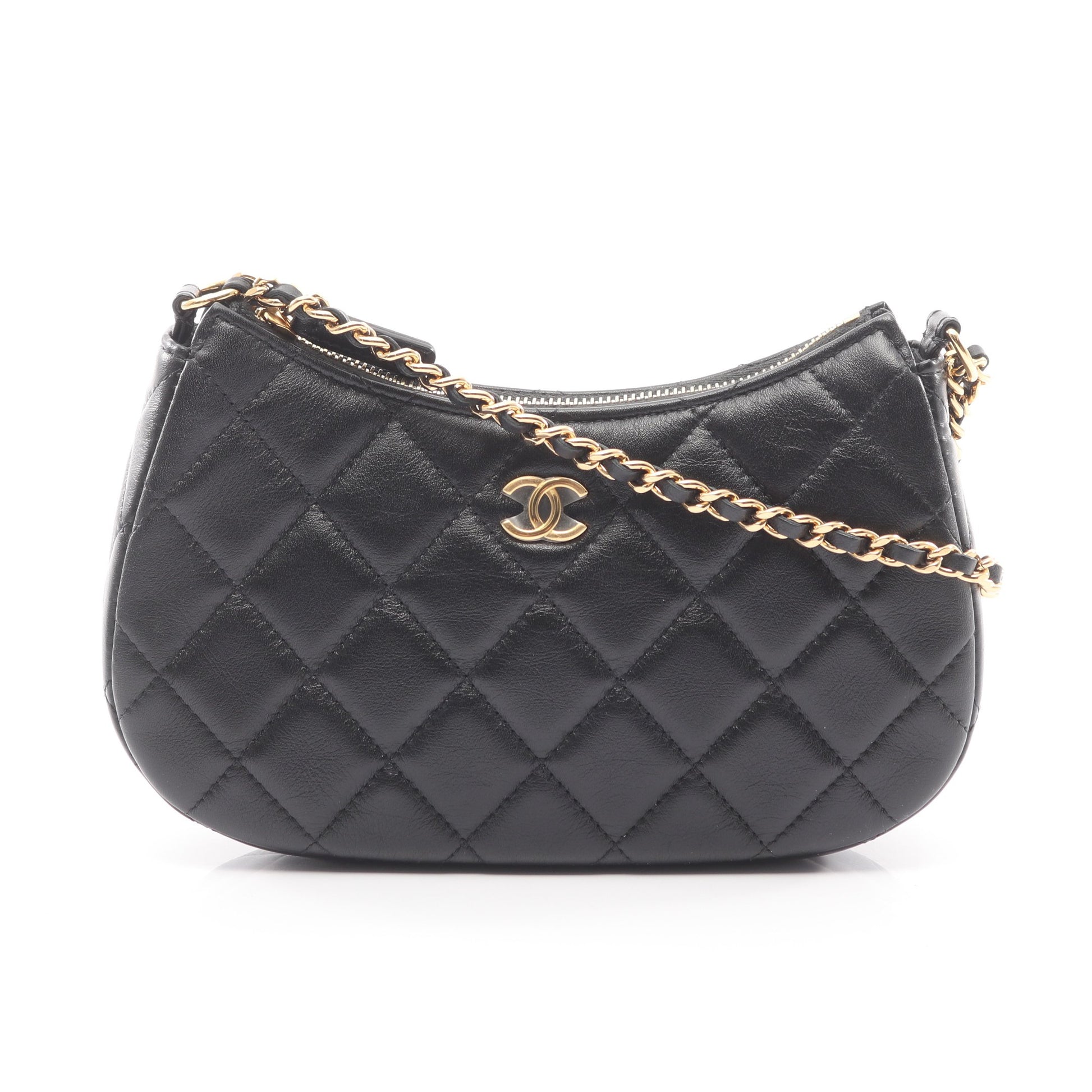 マトラッセ チェーンショルダーバッグ ハートチェーン レザー ブラック ゴールド金具 シャネル バッグ CHANEL
