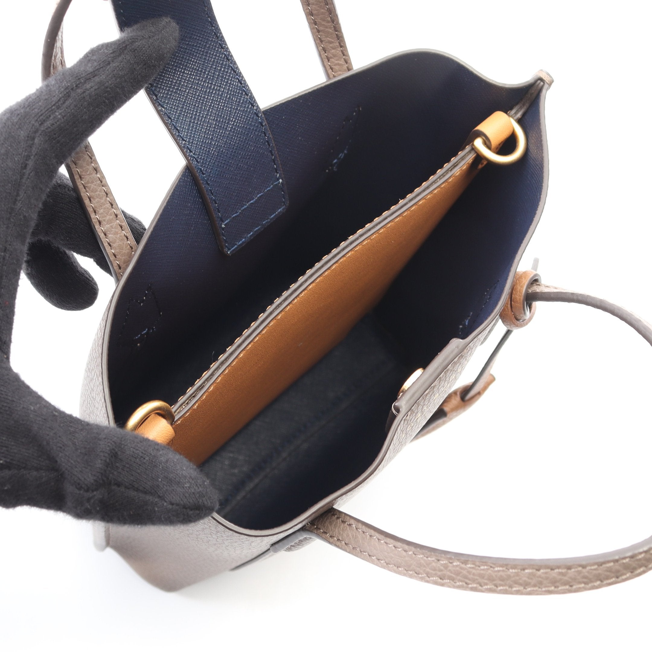 PERRY ペリー ミニ ハンドバッグ トートバッグ レザー グレーブラウン
