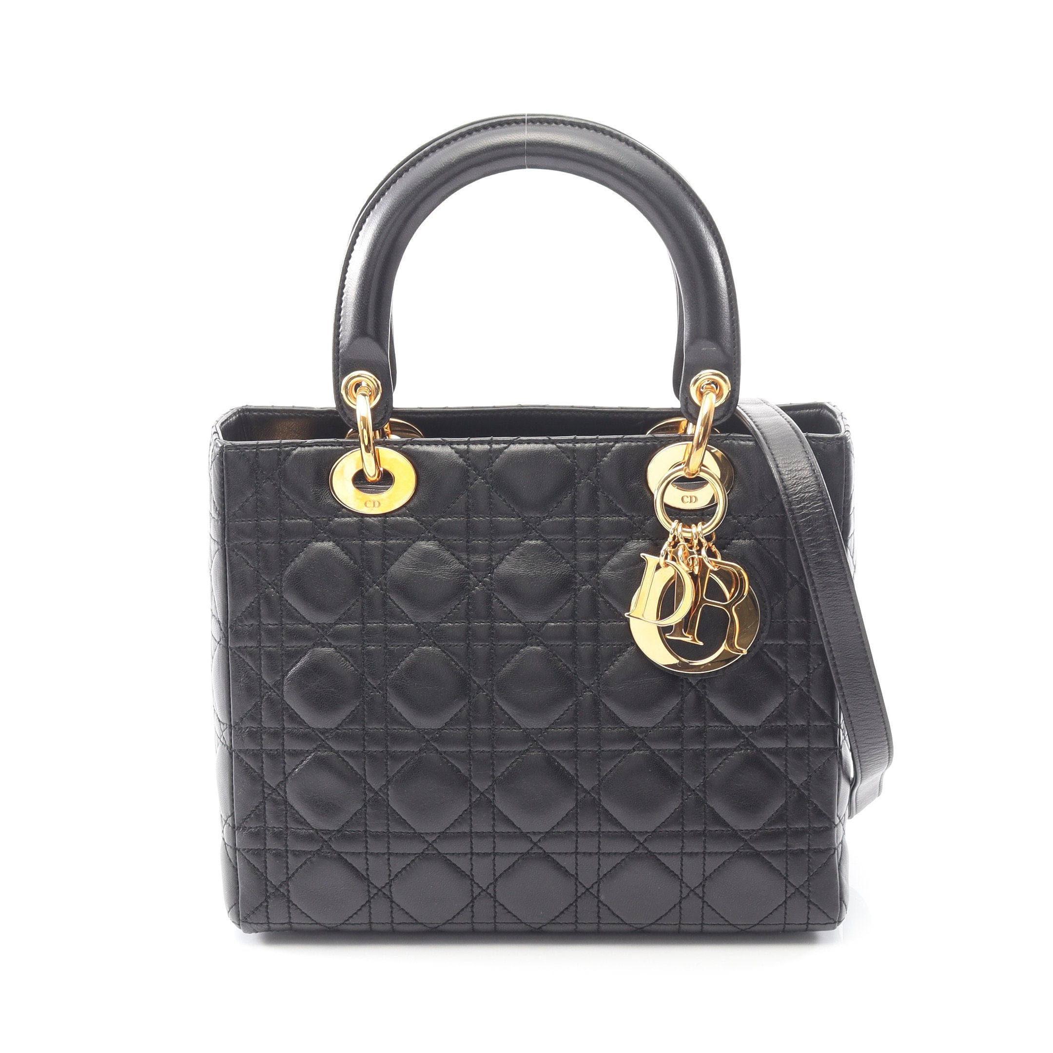 LADY DIOR レディディオール カナージュ ハンドバッグ レザー ブラック