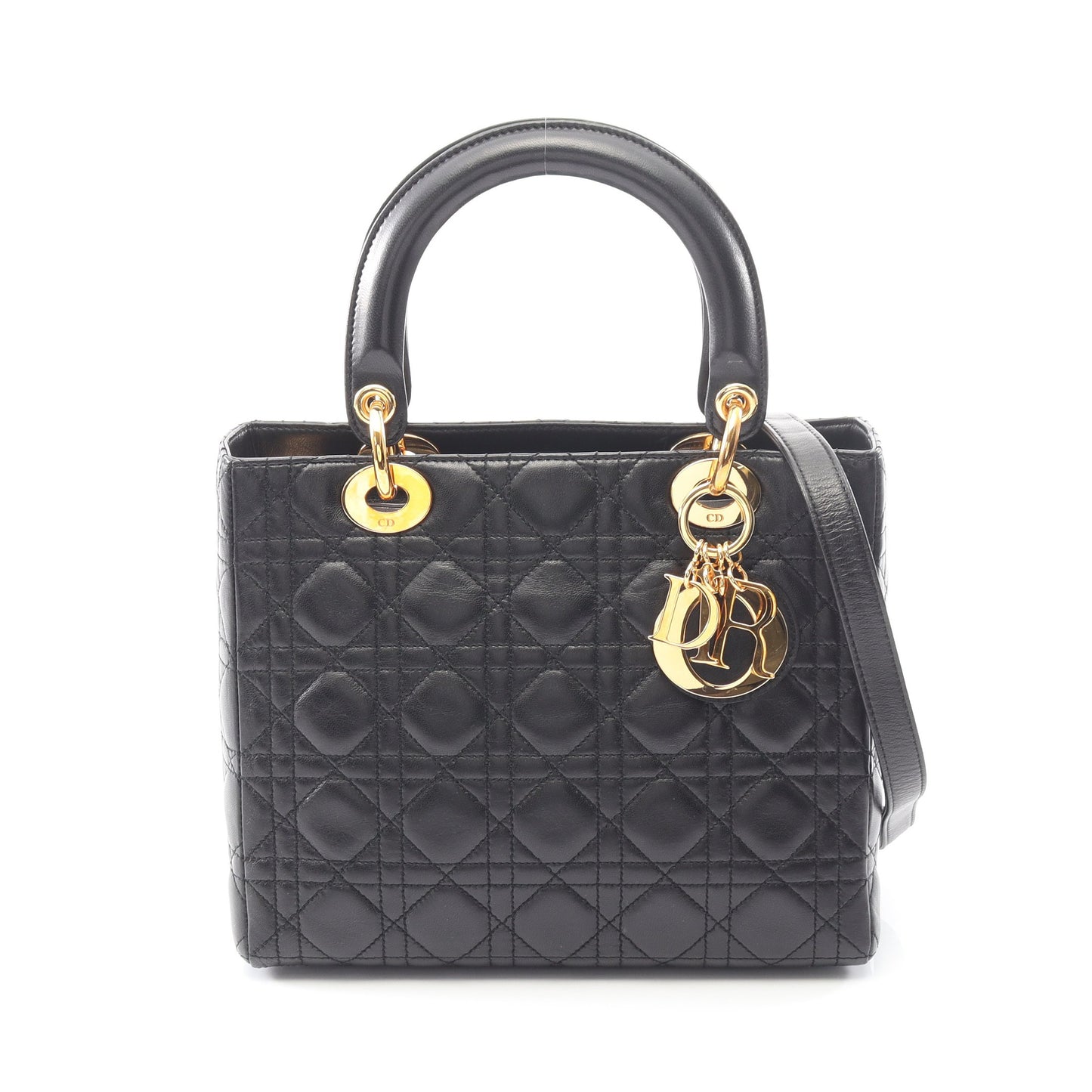 LADY DIOR レディディオール カナージュ ハンドバッグ レザー ブラック 2WAY クリスチャンディオール バッグ Christian Dior