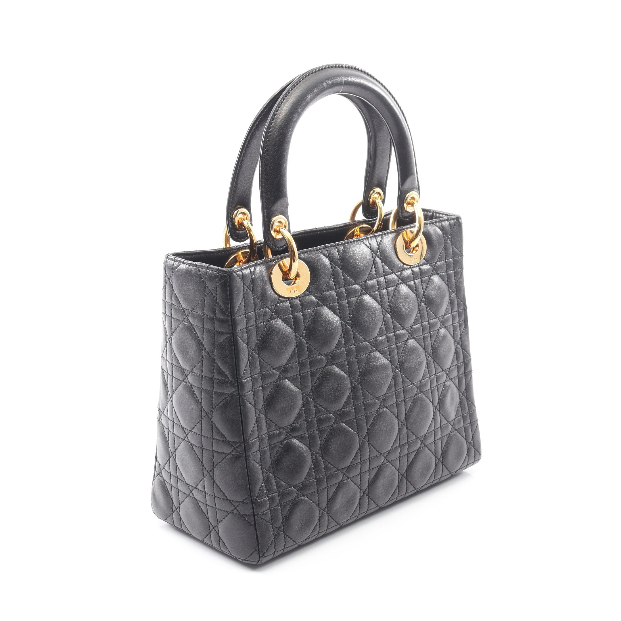 LADY DIOR レディディオール カナージュ ハンドバッグ レザー ブラック