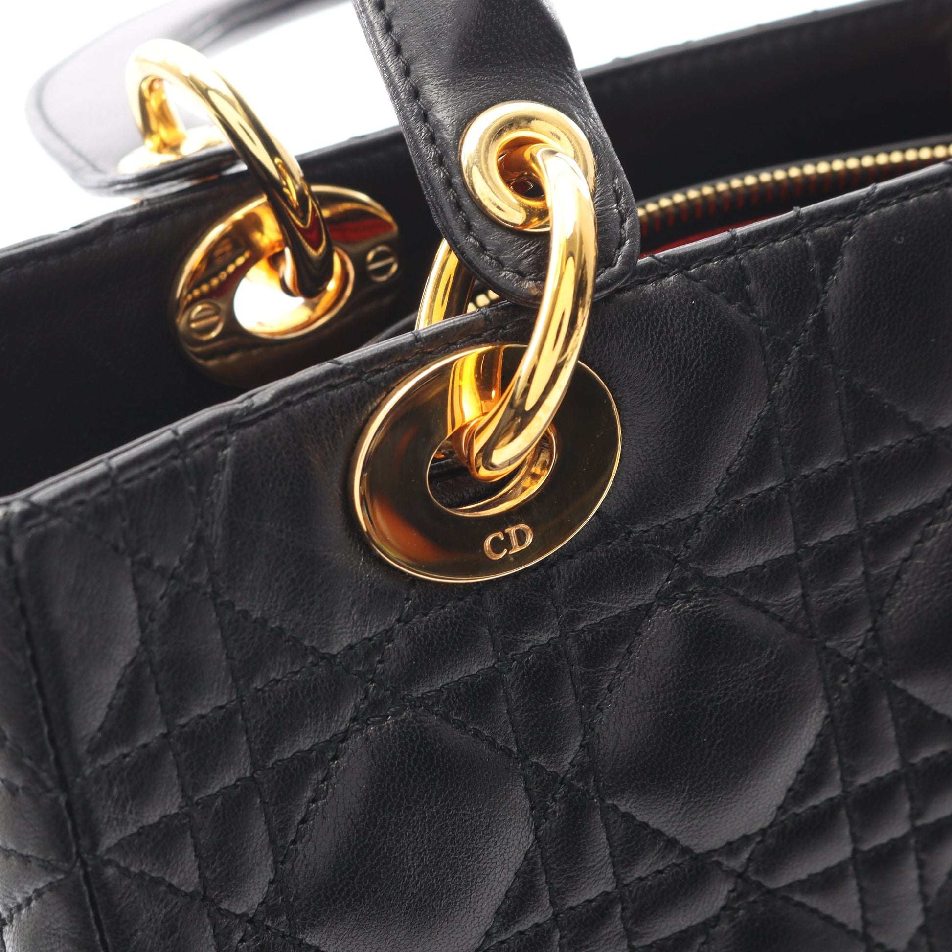 LADY DIOR レディディオール カナージュ ハンドバッグ レザー ブラック 2WAY クリスチャンディオール バッグ Christian Dior