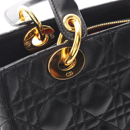 LADY DIOR レディディオール カナージュ ハンドバッグ レザー ブラック 2WAY クリスチャンディオール バッグ Christian Dior