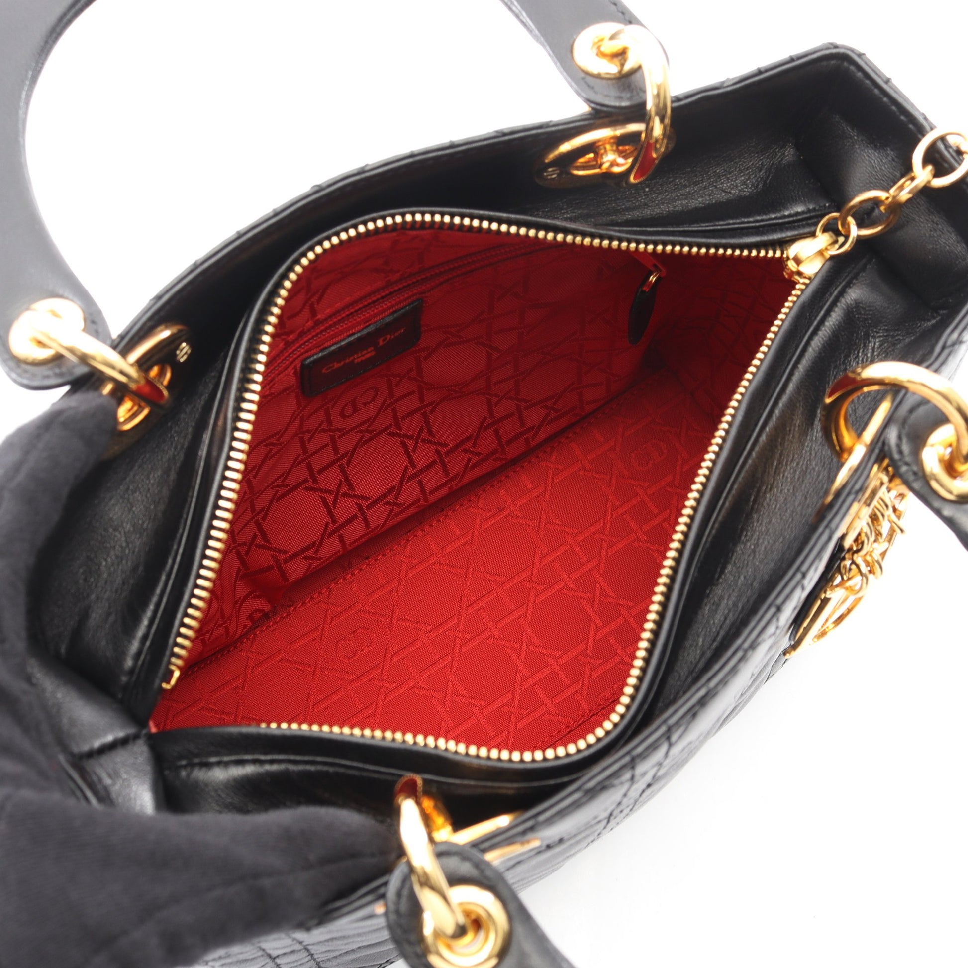 LADY DIOR レディディオール カナージュ ハンドバッグ レザー ブラック 2WAY クリスチャンディオール バッグ Christian Dior